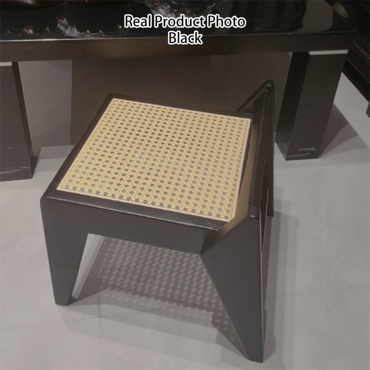 Taburete bajo trapezoidal ligero y portátil, sin respaldo ni reposabrazos, de madera de toon chino rústico tradicional y tejido de ratán, para entrada y pasillo 