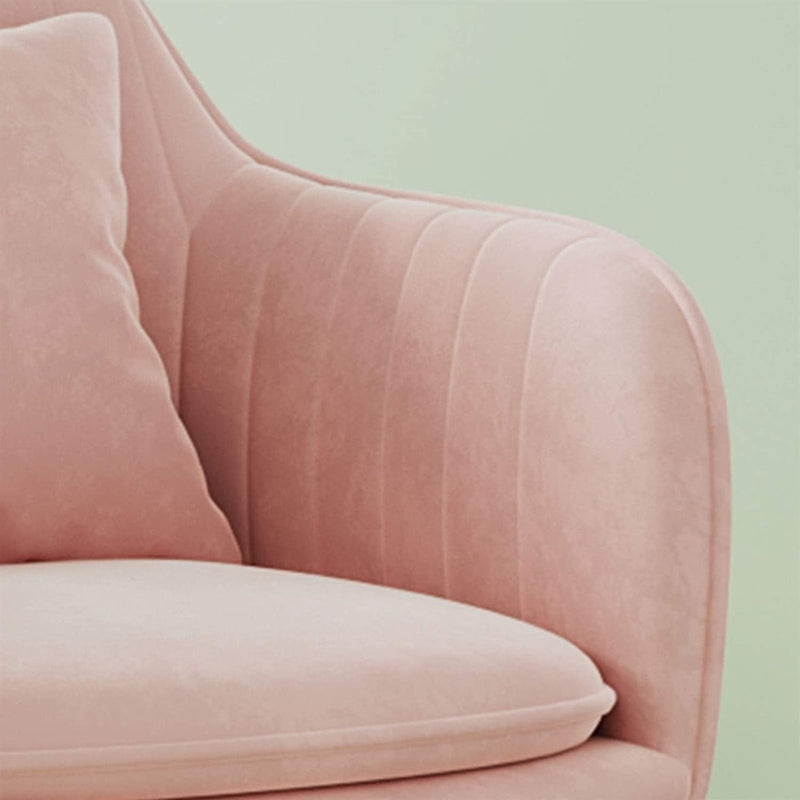 Chaise de salle à manger contemporaine scandinave en velours avec jambes en métal incurvées, dossier et accoudoirs 