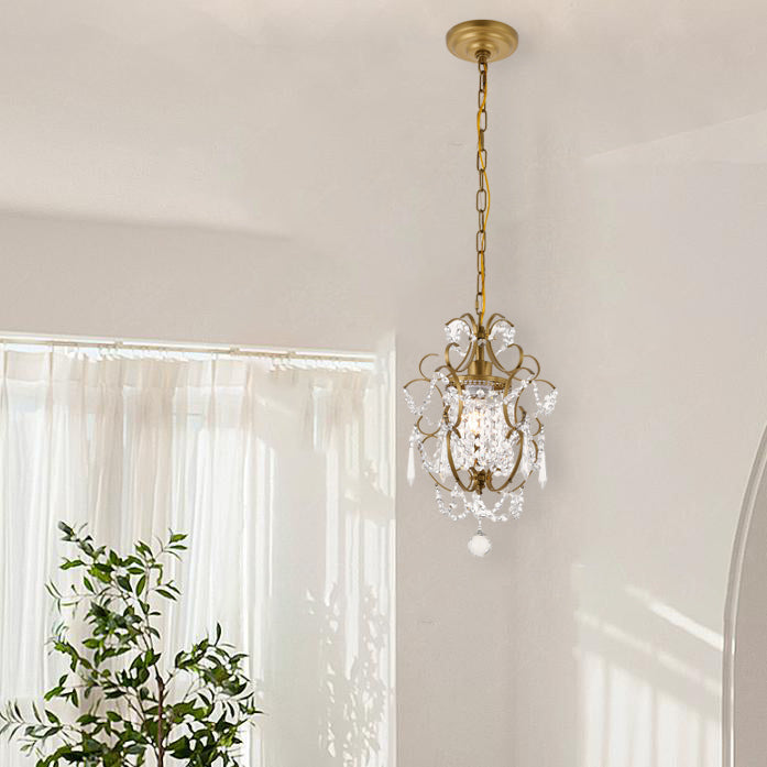 Suspension Luminaire en Cristal de Fer Côté Traditionnel de Luxe à 1 Lumière pour Salon 