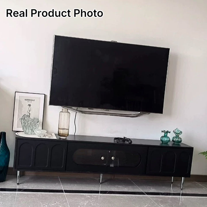 Traditional French Particle Board MDF Stainless Steel Glass Cylindrical Rectangular TV Stand With 2 Drawers For Living Room
