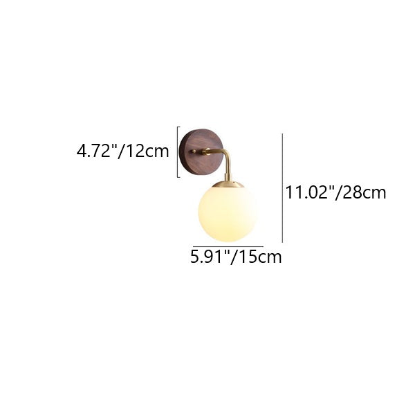 Contemporary Nordic Walnut Brass Glass Round Orb 1-Light Wall Sconce Lamp for Living Room