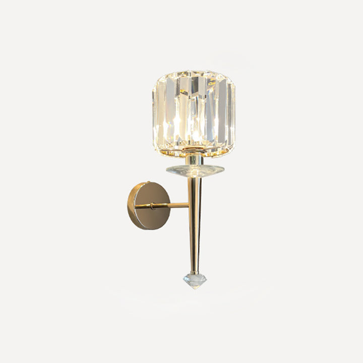 Modern Luxury Metal Iron Stainless Steel Crystal Ball Cylinder 1-Light Wall Sconce Lamp For Bedside
