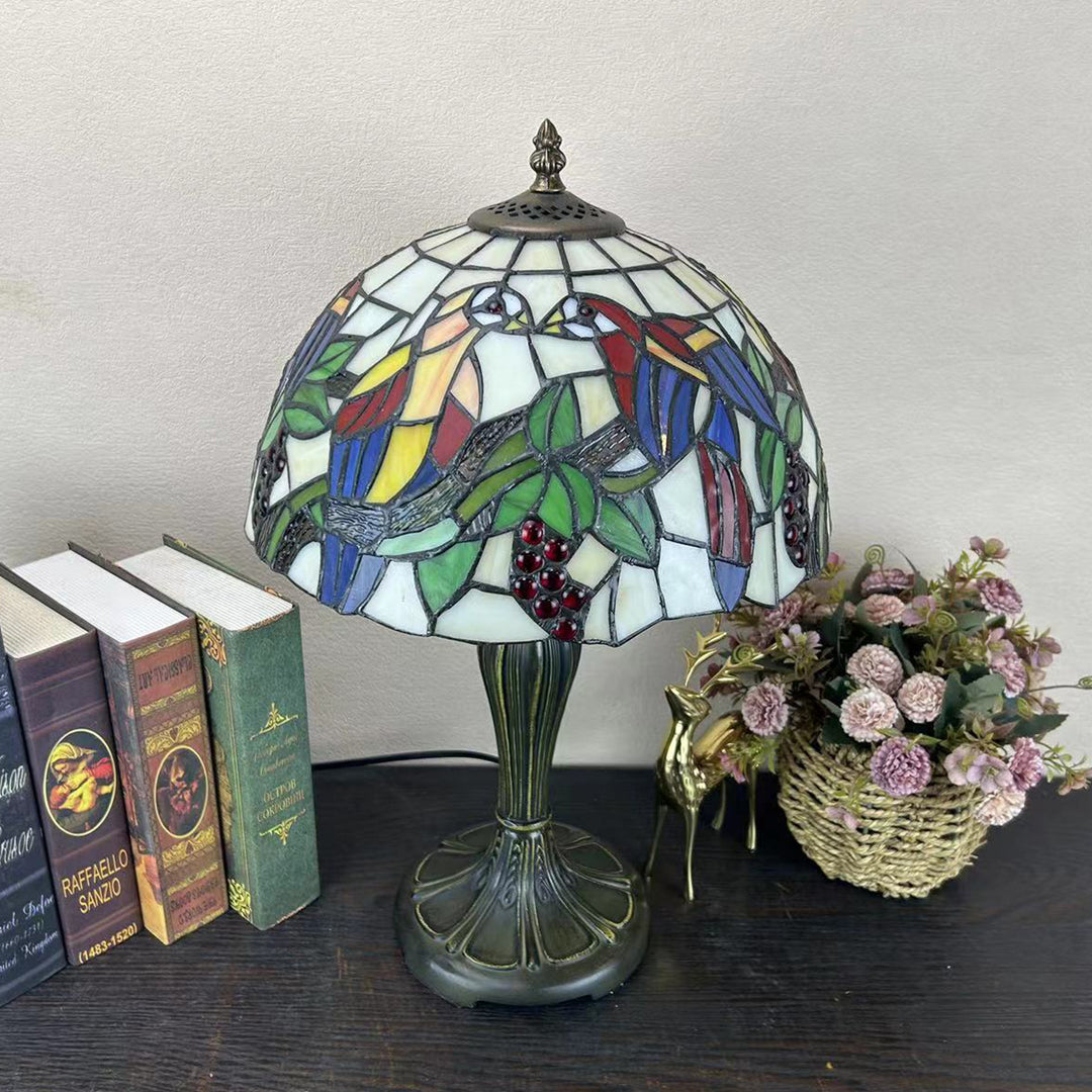 Lampe de table à 1 lumière en verre teinté alliage de fleurs en dôme rond traditionnel Tiffany pour salon 