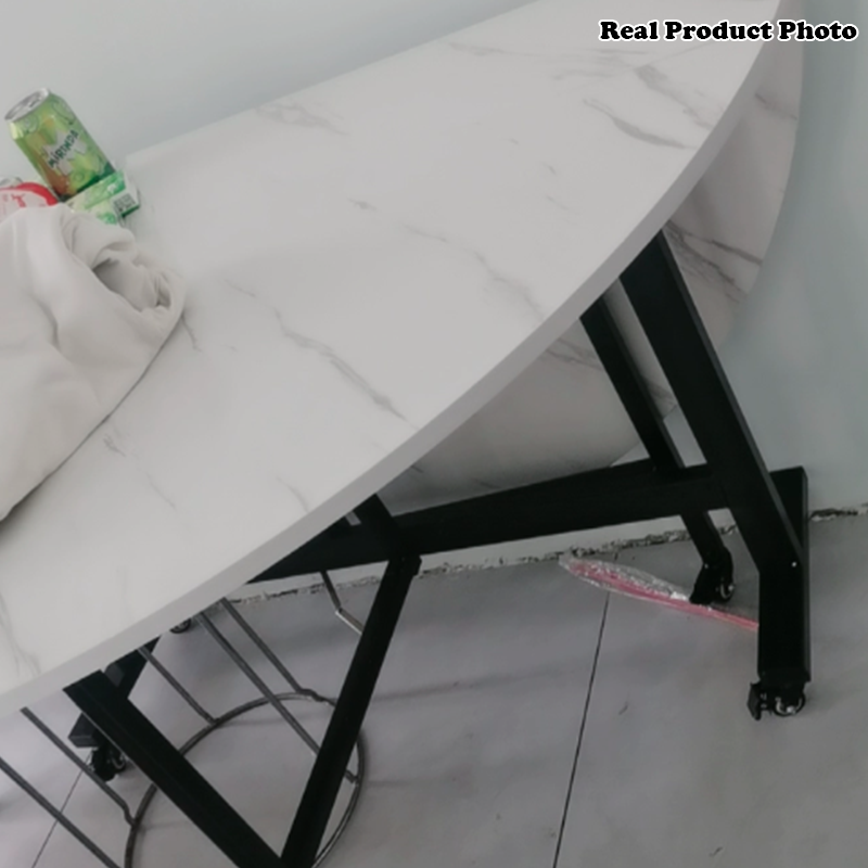 Mesa de comedor redonda plegable y móvil de tablero de partículas y acero al carbono de estilo minimalista moderno para 3/5/6/8/10 plazas 