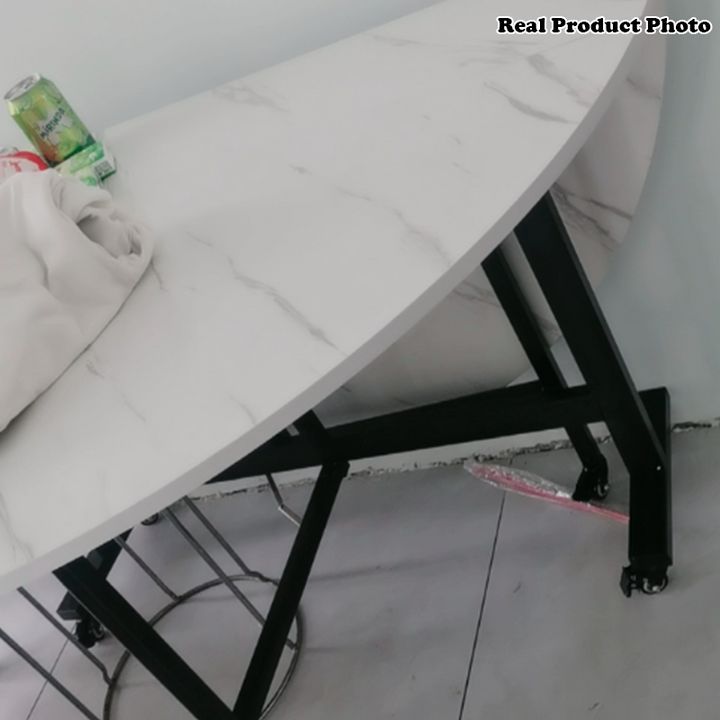 Mesa de comedor redonda plegable y móvil de tablero de partículas y acero al carbono de estilo minimalista moderno para 3/5/6/8/10 plazas 