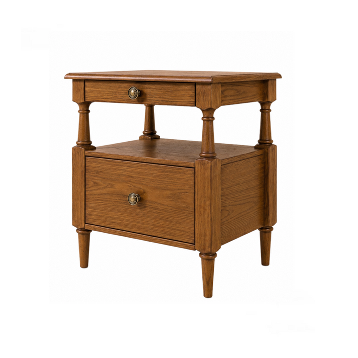 Moderno Retro Cuadrado Rectangular Madera de Fresno Madera de Caucho Madera Maciza Contrachapado Mesita de Noche de 2 Cajones Para Dormitorio 