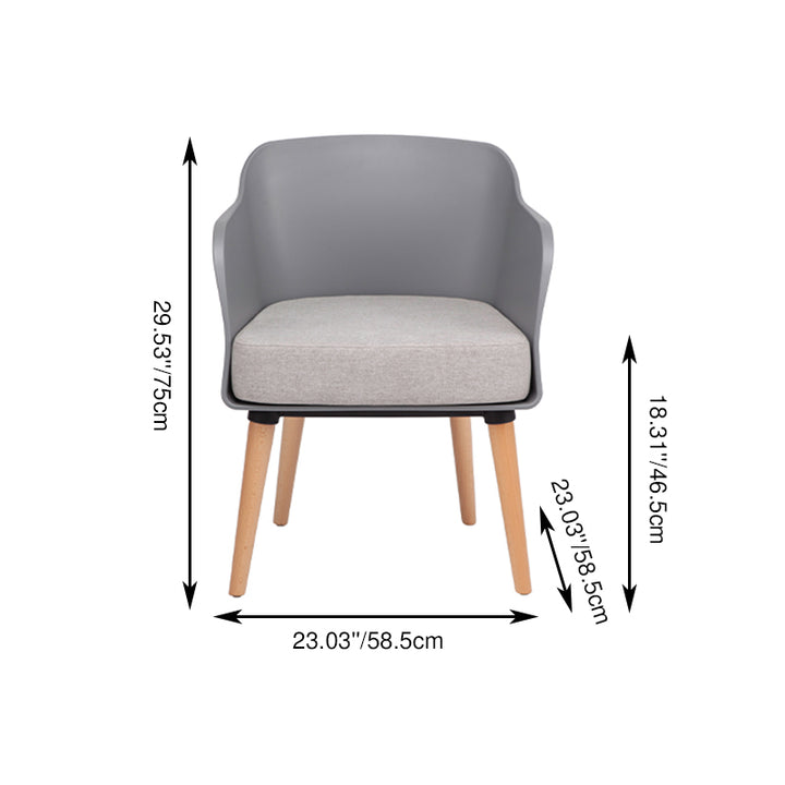 Modern PP Shell Beech Wood Legs Dining Armchair - Minimalist Upholstered Dining Chair With Backrest For Dining Room