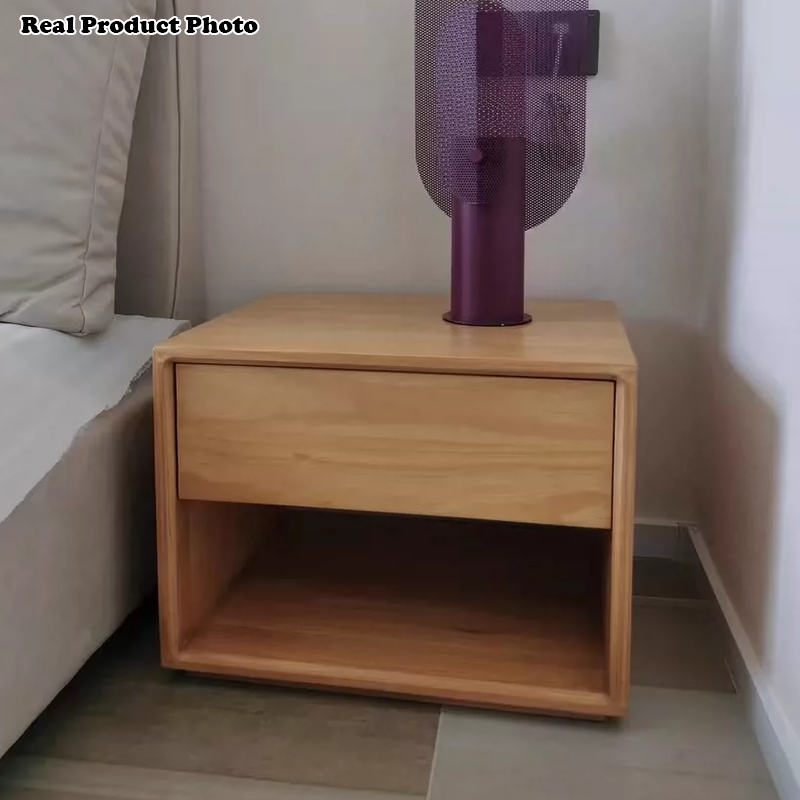 Contemporary Nordic Rectangular Pine Wood Nightstand 1-Drawer For Bedroom