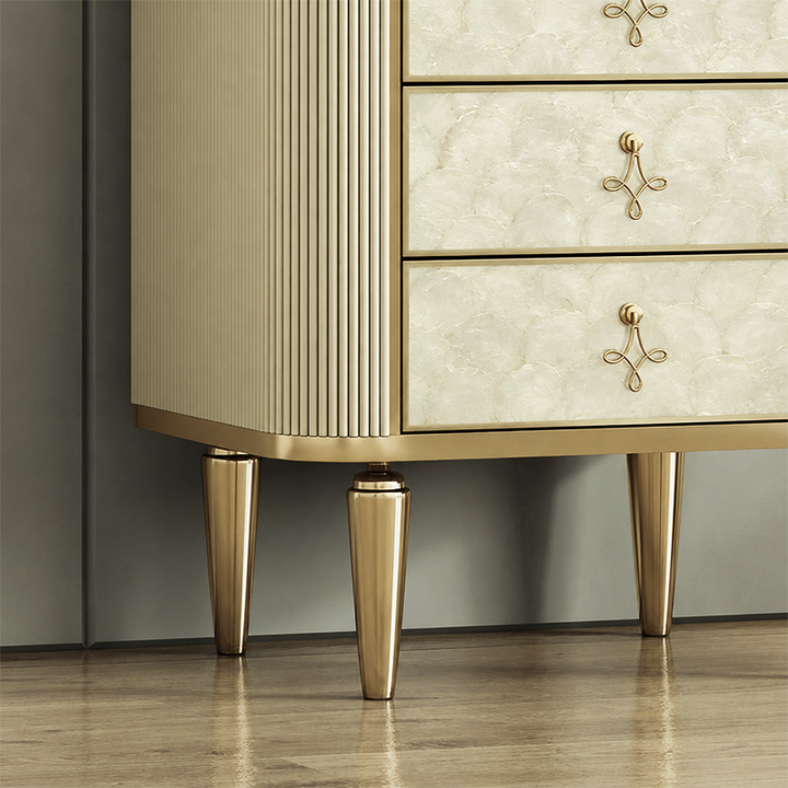 Modern Luxury Rectangular Sintered Stone Eco-board Birch Leg Nightstand 3-Drawer For Bedroom