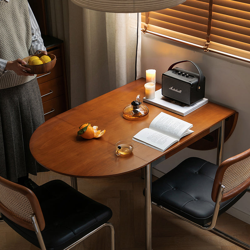 Table à manger moderne minimaliste pliable ovale en bois avec plateau en mélamine pour 4 places en acier inoxydable 