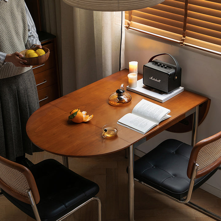 Table à manger moderne minimaliste pliable ovale en bois avec plateau en mélamine pour 4 places en acier inoxydable 