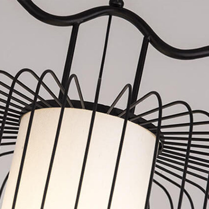 Nouveau style chinois rétro suspension à 1 lumière avec abat-jour en forme de cage à oiseaux 