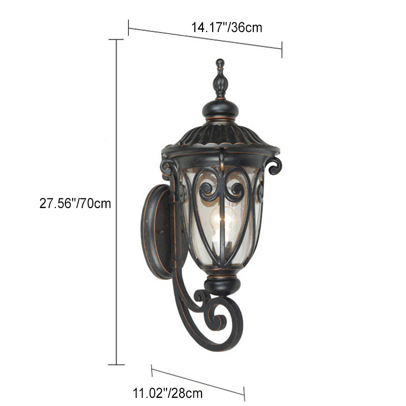 Traditionelle europäische wasserdichte Spitzenbecher-Aluminiumglas-1-Licht-Außenwandleuchte für den Garten 