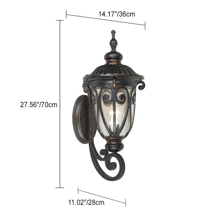 Traditionelle europäische wasserdichte Spitzenbecher-Aluminiumglas-1-Licht-Außenwandleuchte für den Garten 