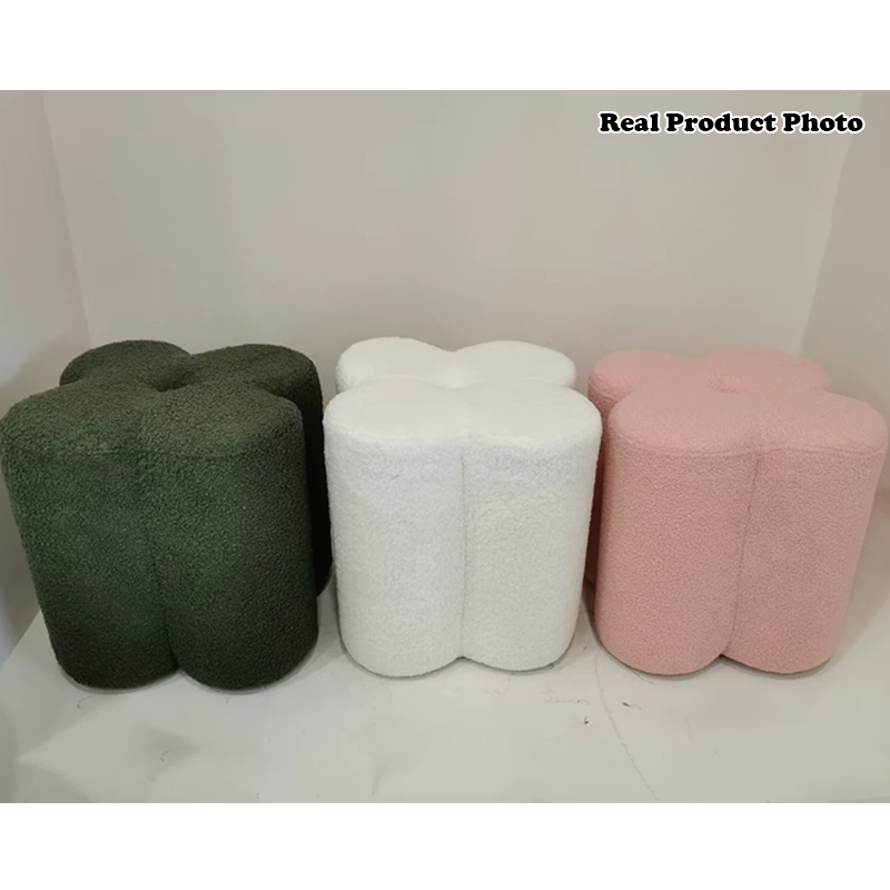 Traditioneller französischer Zylinder Petal Holz Teddy Fleece Schwamm Niedriger Hocker Rücken- und Armlehnenlos Für Flur 