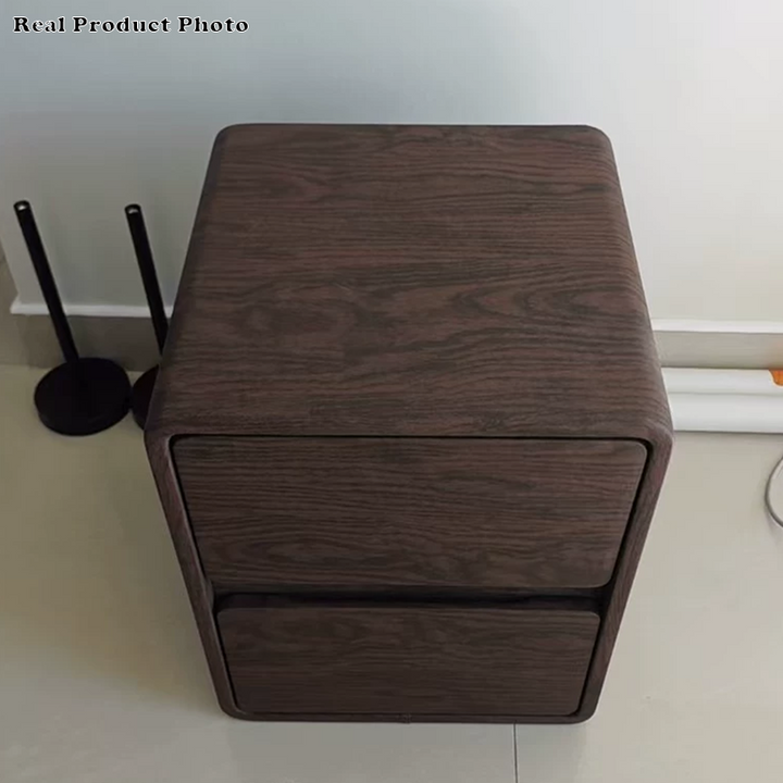 Modern Minimalist Rectangular Solid Wood Pine Wood Cat Scratching Leather Nightstand 2-Drawer For Bedroom