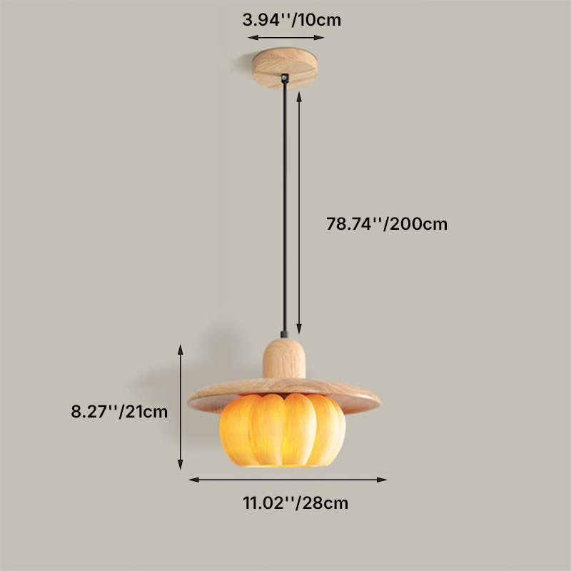 Contemporary Creative Disc Pumpkin Shape Wood Resin Shade 1-Light Pendant Light For Living Room
