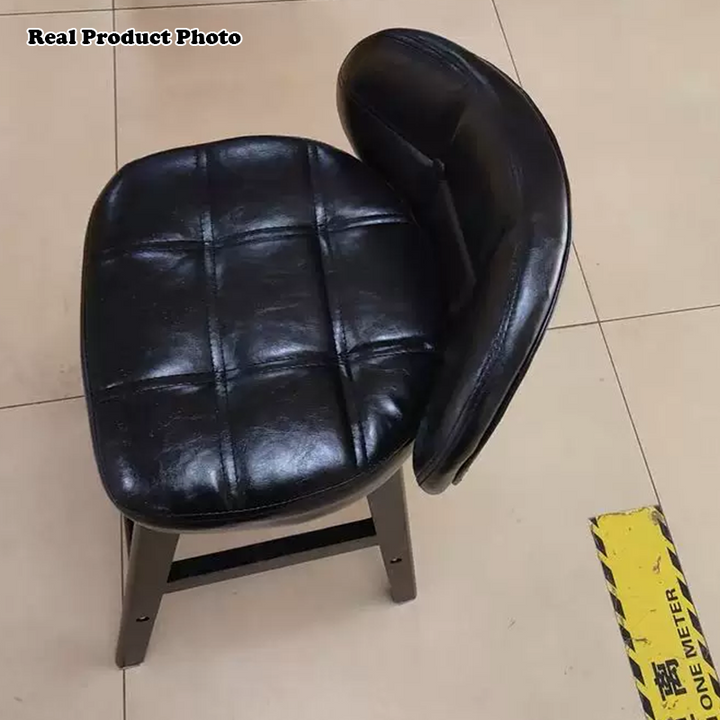 Taburete de bar redondo de lujo contemporáneo en tela, cuero sintético encerado al aceite y madera de caucho, con respaldo bajo y reposapiés, para comedor 