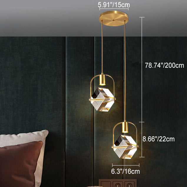 Modern Simple Iron Copper Square Circle Long Line 2-Light Chandelier