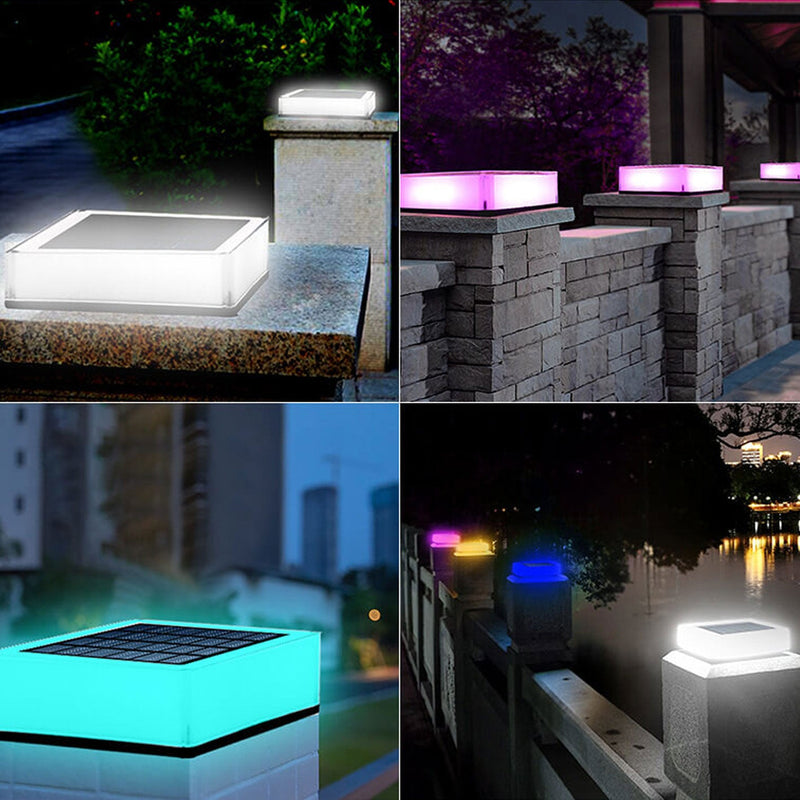 Modern Solar RGB Square Post Head Light Outdoor Garden Landscape Light