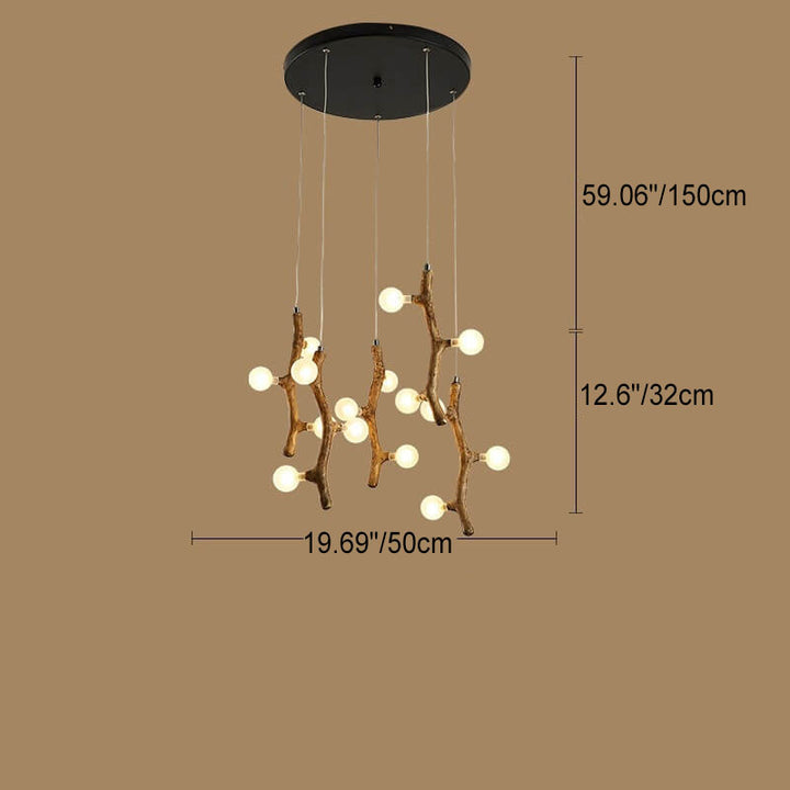 Scandinavian Modern Decorative Tree Branch Hardware Glass 3/5/6/9/15/30 Light Island Light Chandelier