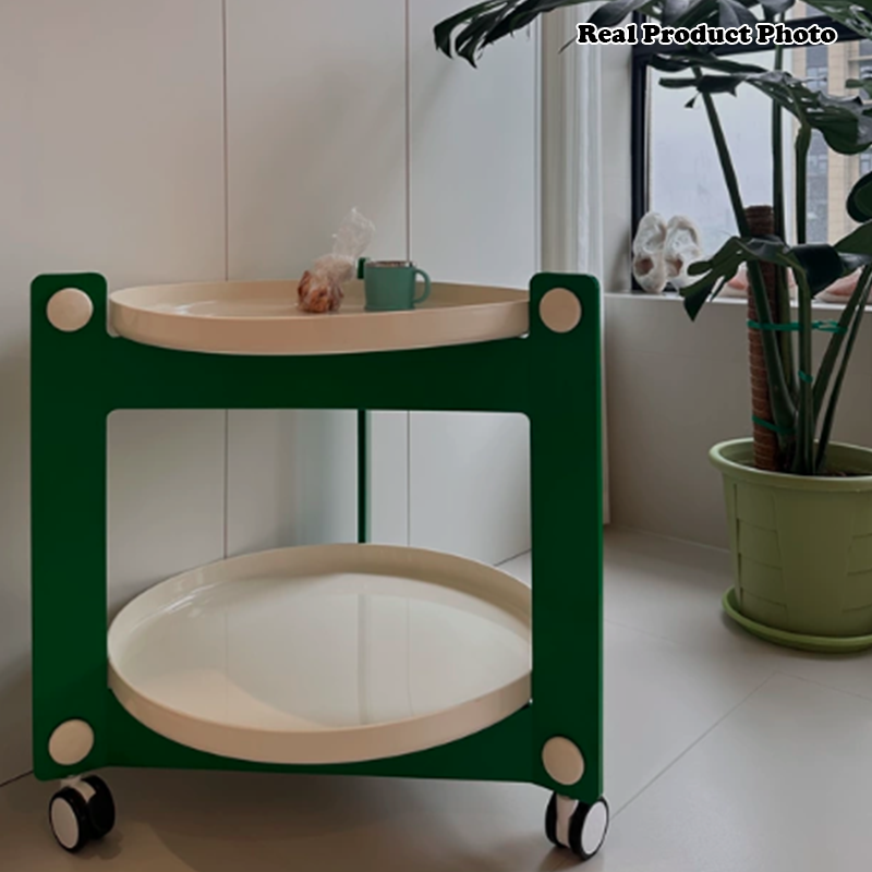 Mesa Auxiliar Redonda Minimalista Moderna de Acrilonitrilo Butadieno Estireno de 2 Niveles Movible para Sala de Estar 