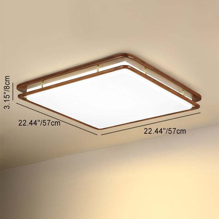 Plafonnier LED rond géométrique minimaliste moderne en bois de noyer et acrylique pour salon 