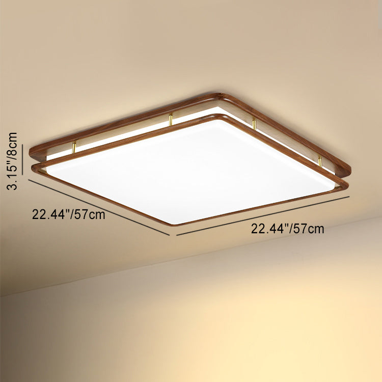 Plafonnier LED rond géométrique minimaliste moderne en bois de noyer et acrylique pour salon 