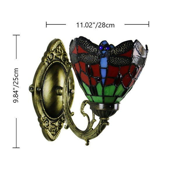 Traditional Tiffany Baroque Stained Glass Iron Round Bowl 1-Light Wall Sconce Lamp for Living Room
