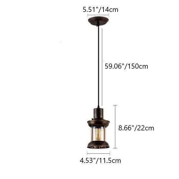 Lanterne vintage industrielle à pétrole en fer et verre avec 1 lumière suspendue 