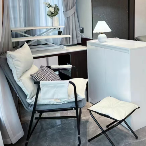 Moderner minimalistischer Stoff Kohlenstoffstahl Baumwolle quadratischer Schreibtischstuhl Fußstütze Rückenlehne verstellbar für Home Office 