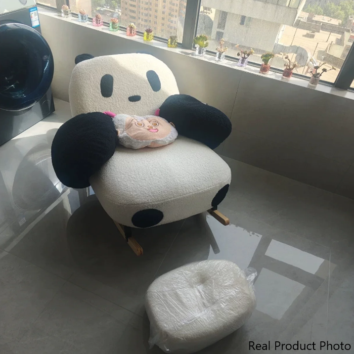 コンテンポラリー クリエイティブ パンダ シェルパ生地 カーボンスチール ラバーウッド リクライナー 背もたれ付き リビングルーム用 