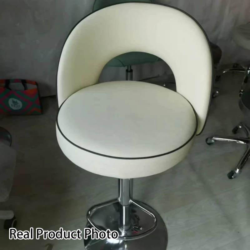 Modern Simplicity Faux Leather Iron Sponge Round Liftable Bar Stool Backrest Footrest Swivel For Kitchen
