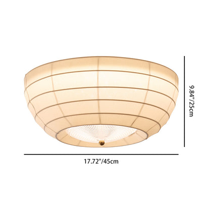 Traditional Japanese Round Hardware Fabric Crystal LED Flush Mount Ceiling Light For Bedroom