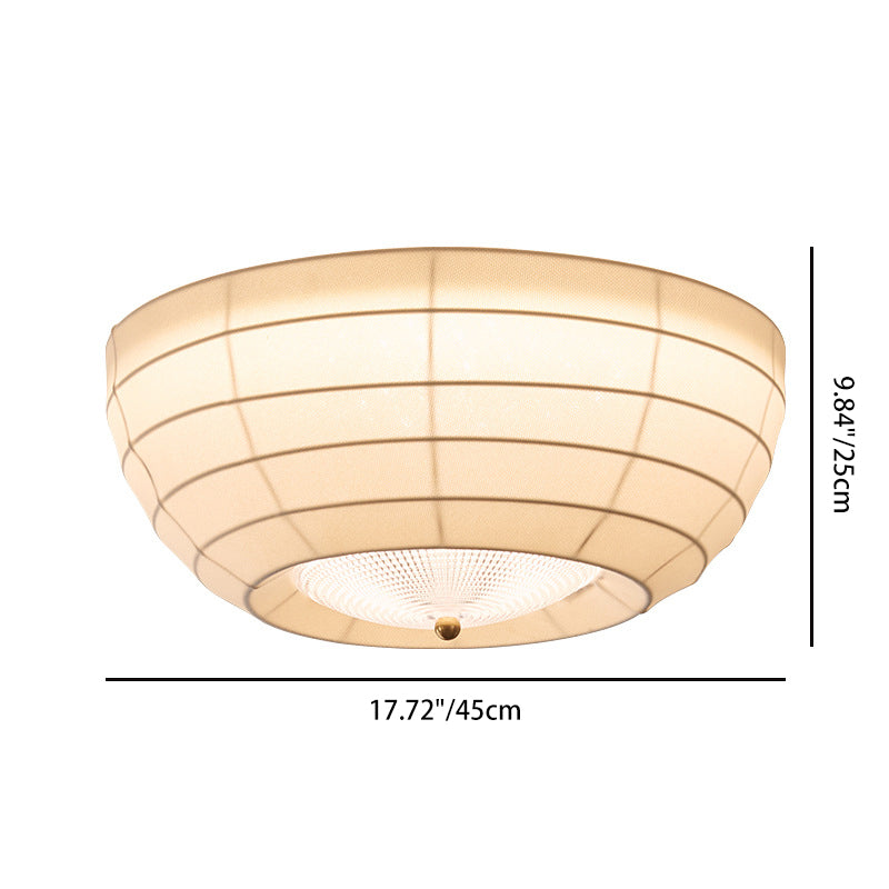 Traditional Japanese Round Hardware Fabric Crystal LED Flush Mount Ceiling Light For Bedroom
