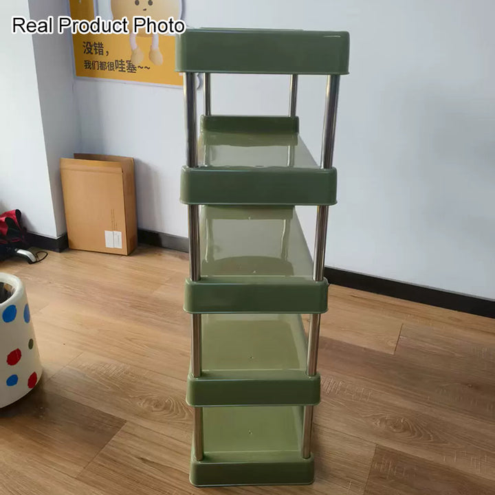 Étagère de rangement rectangulaire contemporaine en plastique PP et acier inoxydable, multicouche, à 2/3/4/5 niveaux, pour salon 