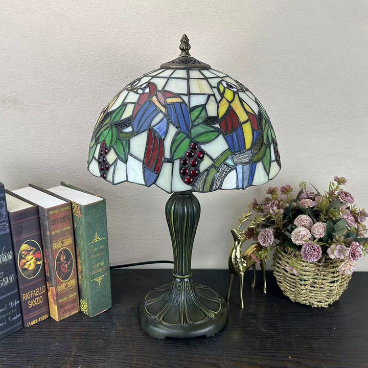 Lampe de table à 1 lumière en verre teinté alliage de fleurs en dôme rond traditionnel Tiffany pour salon 