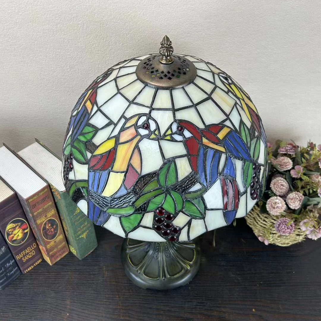 Lampe de table à 1 lumière en verre teinté alliage de fleurs en dôme rond traditionnel Tiffany pour salon 