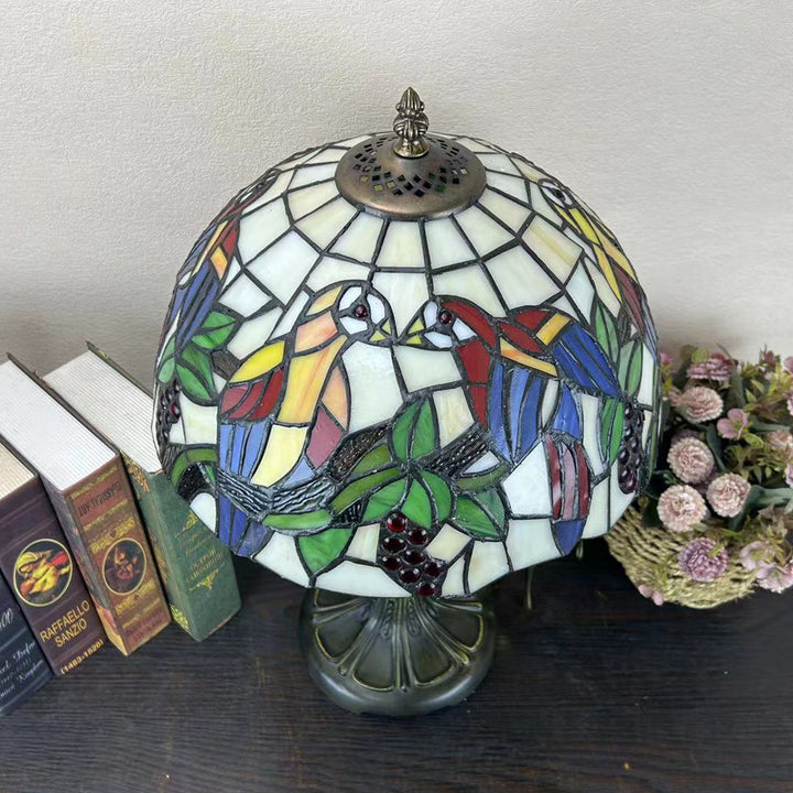Lampe de table à 1 lumière en verre teinté alliage de fleurs en dôme rond traditionnel Tiffany pour salon 
