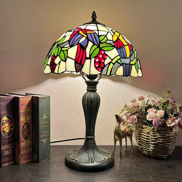 Lampe de table à 1 lumière en verre teinté alliage de fleurs en dôme rond traditionnel Tiffany pour salon 