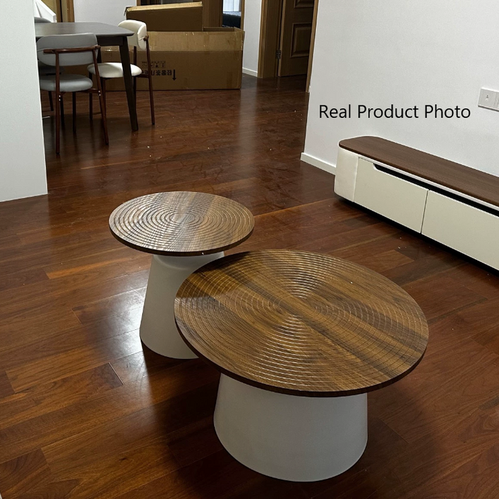 Modern Minimalist MDF Carbon Steel Round Textured Coffee Table 1 Tier For Living Room