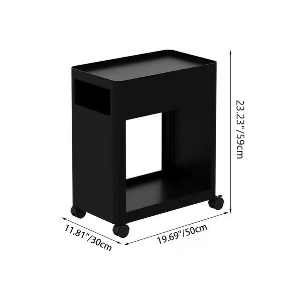 Mesa auxiliar contemporánea nórdica rectangular con bandeja de hierro con estantes de almacenamiento de 2 niveles y ruedas para sala de estar 