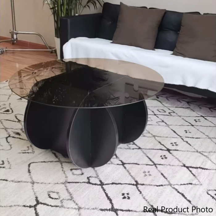Modern Luxury Round Oval Cross Base Glass MDF Coffee Table For Living Room
