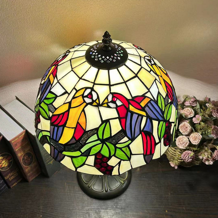 Lampe de table à 1 lumière en verre teinté alliage de fleurs en dôme rond traditionnel Tiffany pour salon 
