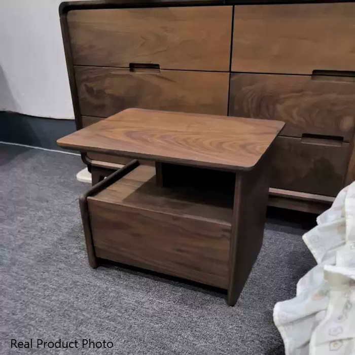 Mesita de noche tradicional vintage de madera de nogal y madera de cerezo, cuadrada y rectangular, con 1 cajón para dormitorio 
