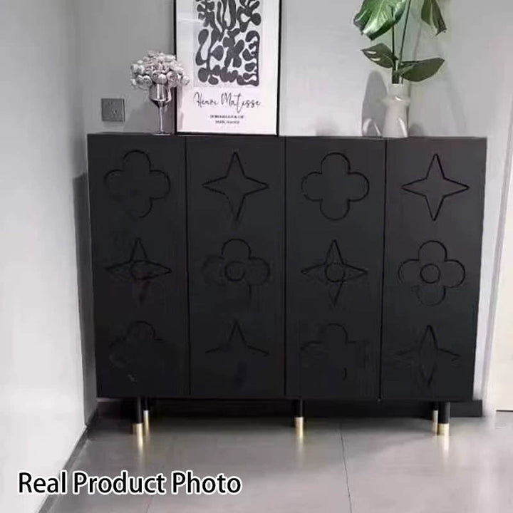 Rangement à chaussures 5 niveaux pour entrée en métal rectangulaire rétro contemporain avec motif étoilé floral en panneau de fibres 
