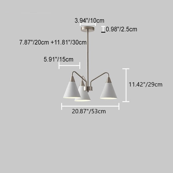 Modern Minimalist Cone Shade Sand Nickel Branch Iron 3/5 Light Chandelier for Living Room
