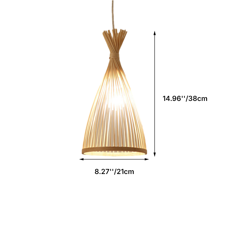 Suspension Luminaire Style Japonais Vintage Tressage de Rotin Conique 1 Lumière 