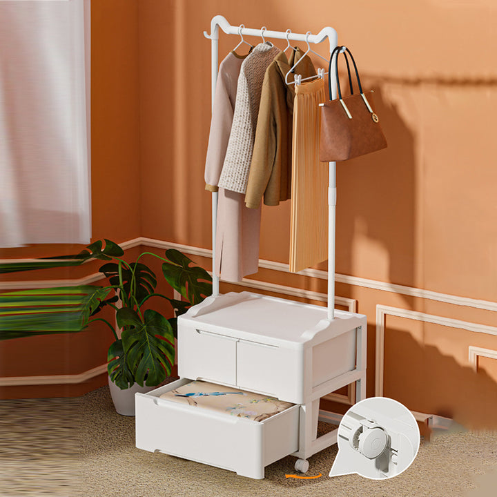 Armoire de rangement mobile à 3 compartiments en PP et acier au carbone, forme rectangulaire, style minimaliste moderne, oreilles de chat, pour chambre à coucher 
