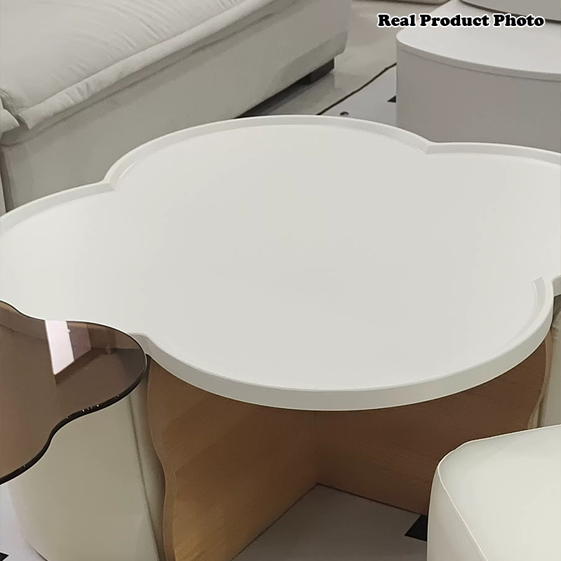 Moderner minimalistischer runder Clover-Couchtisch aus MDF mit kratzfestem Leder für das Wohnzimmer 